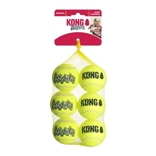 KONG – Squeakair Balls – Premium-Hundespielzeug, Quietschende Tennisbälle, Zahnschonend – Für Mittelgroße Hunde (6er–Pack)