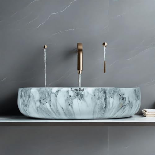 Image of Designer Counter Top Wash Basin | Tabletop Ceramic Bathroom Sink | Wash Basin Over Counter | Wash Basin For Bathroom, Living Room (24 x 15 x 6 Inch) (Designer Grey)
