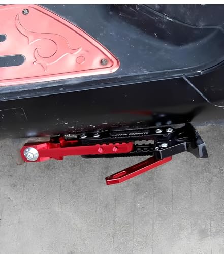 Image of Mokuo Universal Adjustable Motorcycle Kickstand - CNC Aluminum Alloy, Height-Adjustable Side Stand with Non-Slip Foot for Motorcycles, Motocross,Mopeds,Scooters & Pit Bikes(Custom Version: Red 19cm)