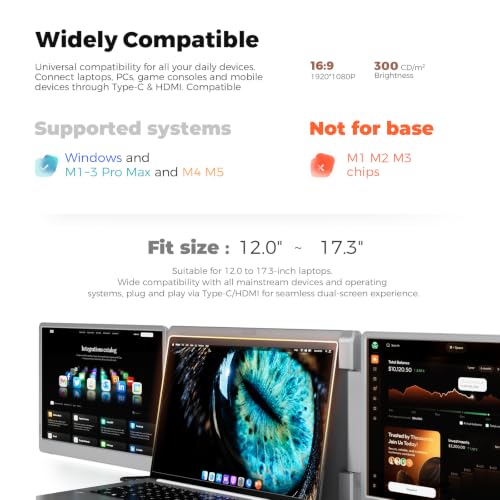 Image of Laptop Screen Extender, 15.6 inch FHD Laptop Monitor Extender, Triple Portable Monitor for 12 inch-17.3 inch Laptops, Plug & Play, 360 Rotation Screen, Compatible with MacOS /Wins /Switch /Surface