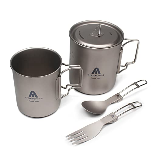 C·wildyfield Titanium Cup Set,Ultralight 750/450Ml Camping Pot Cup With Spoon And Fork Camping Mug For Travel,Daily,Hiking #TOP29