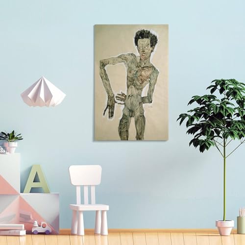 Poster Grimacing 1910 Schiele impression sur toile pour décoration d'intérieur 50x75 cm