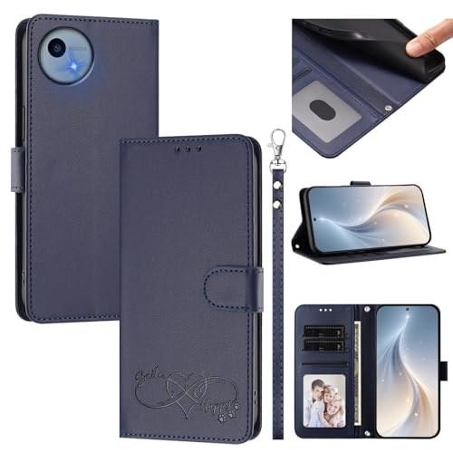 Jiajihua Cover Compatible with Sharp Aquos Wish5 Phone Case【Card Cash Slot Wallet Design Flip Kickstand Drop Protection】 Blue