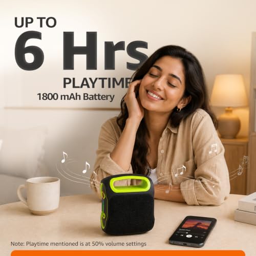 Image of Amazon Basics 6W Portable Bluetooth Speaker with RGB Light, Up to 6 Hours Playtime, Wireless Speaker with Bass, Bluetooth 5.4, 57mm Driver, USB & TF Card, Compact Speaker for Travel & Home, Black