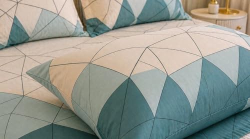 Image of Castiqa Elastic Fitted Supersoft Premium GlaceCotton 200TC King Size Bedsheets with 2 Pillow Covers (Fits Upto Mattress of 8 Inches) (Queen (60x78), Aqua S)