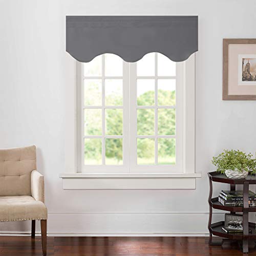 Aquazolax Window Scalloped Valances for Bedroom Thermal Insulated Solid Blackout Curtains Scalloped Valances for Kitchen, 52 x 18 inches, Grey, 1 Panel - Thumbnail 2