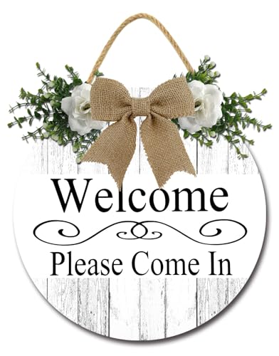Geroclonup Cartello di benvenuto con scritta Welcome Please Come In per porta d'ingresso, rustico, in legno, per casa e ufficio, decorazione da parete per interni ed esterni, 28 cm