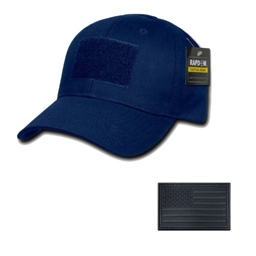RAPDOM Genuine Tactical Constructed Ball Operator Cap Navy Caps with Free Patch (Navy Blue, USA Flag Black Patch)