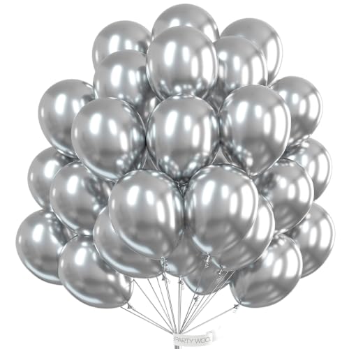 Image of PartyWoo Silver Balloons 100pcs 12 Inch Silver Latex Helium Balloons for Birthday Wedding Anniversary Graduation Bachelorette Engagement Bridal Shower Retirement Party Decorations Silver-G102