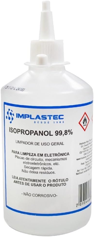 Álcool Isopropílico 99% 110ml Implastec para Limpeza de Eletrônicos, Placas e Componentes, Evaporação Rápida, Alta Pureza, Ideal para Manutenção Técnica e Limpeza de Dispositivos Sensíveis
