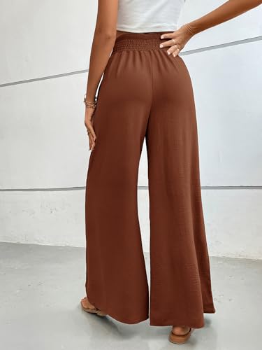 Women Linen Wide Leg Pants High Waist Boho Loose Fit Casual Beach Travel Palazzo Pants2