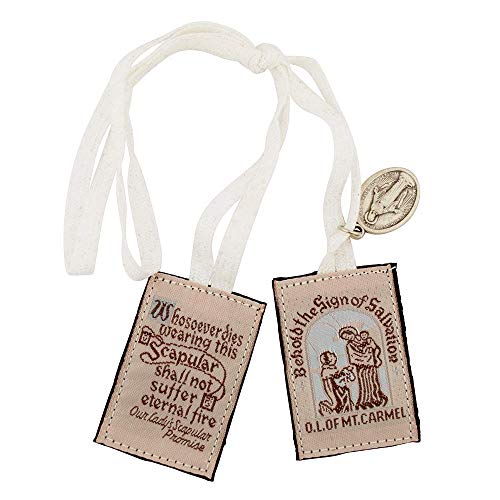 VILLAGE GIFT IMPORTERS Genuine Homemade Scapulars | 100% Real Wool | 6 Styles | Made in The USA | Durable and Beautiful Quality | Christian Jewelry (Slim Brown - With Medals (White Cords))