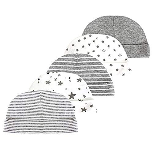 Image of Newborn Baby Soft Cotton Organic Cap and Mitten Set Sunny Hatsfor Hospital Baby Boy and Girl(0-6 Months) Grey