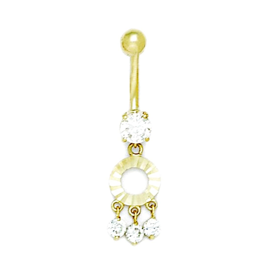 Körperpiercing-Ring für Damen, 14 Karat Gelbgold, Zirkonia, 14 Gauge, baumelnder Kreis, 37 x 9 mm
