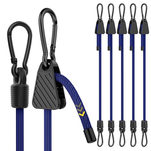 Image of Bungee Cords with Hooks, 60 Inch Adjustable Blue Bungee Cords with Carabiner Heavy Duty Outdoor, 8mm Thick Easy to Adjust Durable Bungee Rope UV Resistant for Bike Rack, Garden, Tension, 6 Pack