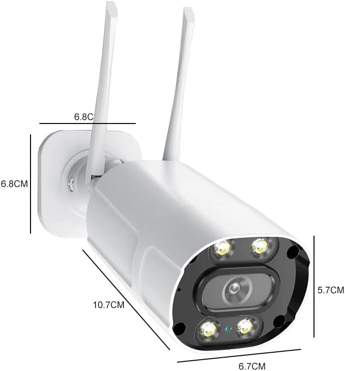 Diagram showing the dimensions of the camera in centimeters.