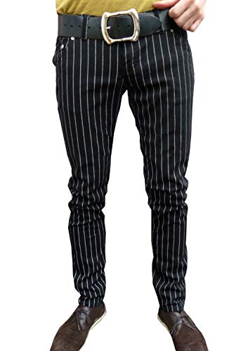Mens Retro Pin Striped Pants Black Pinstripe Mod Trousers