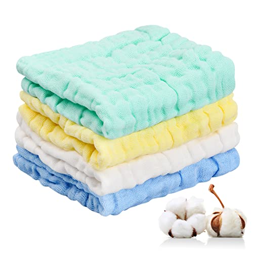 4 Piezas Toallitas Muselina Bebé Algodón Toalla Facial Infantil Paños para Eructos Bebé Muselina 6 Capas Toallita Bebe Muselina Cuadradas Transpirable para Bebé Recién Nacidos Pieles Sensibles 24X24cm