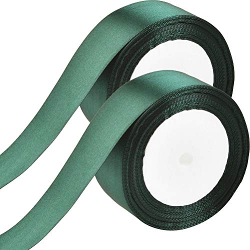 BUYGOO 50Yards Double Faced Polyester Forest Green Satin Ribbon Continuous Ribbon Packing Ribbon for Wedding Gift Bouquets Wrapping Party Wreath Decorations, 1-1/2" Wide, 25 Yard/Roll, 2 Rolls