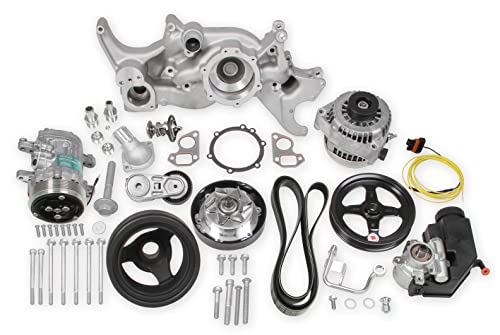 Holley LS Swap Complete Front Accessory Serpentine Drive System | Mid-Mount with Water Pump, Alternator, A/C & Power Steering | Gen III/IV 4.8/5.3/LS1/LS2/LS3/LS6 Natural Finish 20-185