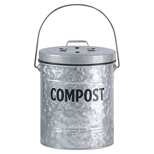 Kitchen Compost Bin By Saratoga Home - 1.3 Gal/5L Metal Compost Bucket For Kitchen Countertop, Kitchen Composter, Countertop Compost Bin, Compost Bin Kitchen, Kitchen Compost Bin Countertop, Silver #TOP7