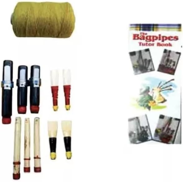 Rosewood Scottish Great Highland Brown Bagpipes Silver Mounts Royal Stewart Bagpipe - Full Size Bagpipe Beginner Set with Tutor Book