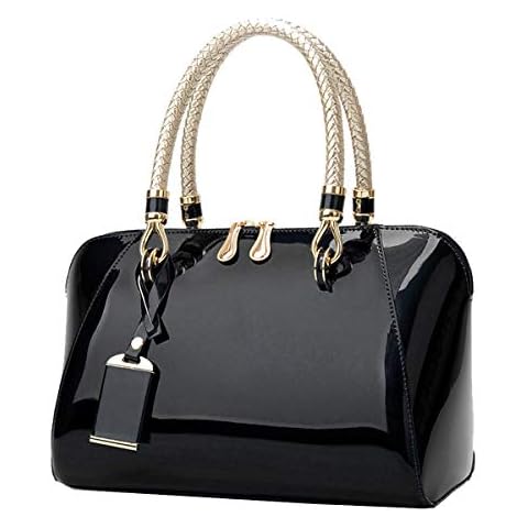 Tisdaini Women's Handbags Fashion High capacity patent leather casual Cross-Body Shoulder Top-Handle UK905 Black Cover