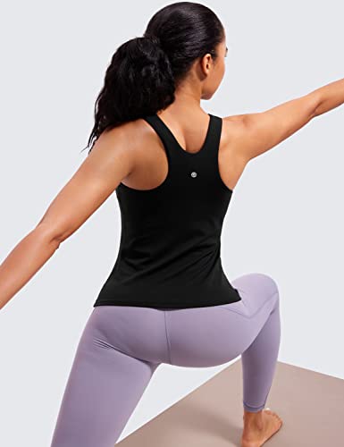 Crz Yoga Butterluxe Womens Racerback Workout Tank Top With Built In Shelf Bra - Padded High Neck Yoga Athletic Camisole Black Small #TOP2