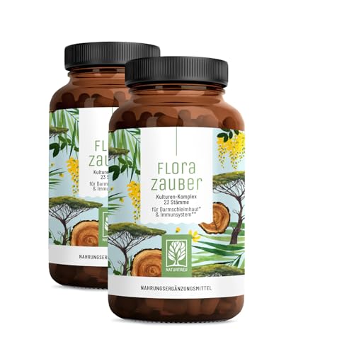 NATURTREU® Florazauber Kulturen Komplex - Vorteilsbundle 2er Paket - magensaftresistent & vegan - 23 Bakterienstämme ohne Inulin - Komplex u.a. mit Lactobacillus & Bifidobakterien, 60 Kapseln