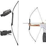 ZSHJG Archery Recurve Bow and Arrow Set Outdoor Straight BowTakedown Recurve Bow 35lbs-40lbs Archery Training Longbow with 6pcs Fiberglass Arrows (Bow, 35lbs)