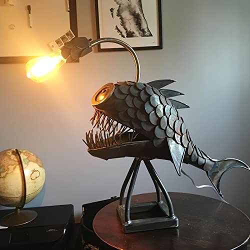Lampe de table créative en forme de poisson, lampe de table LED rétro art steampunk Halloween Steampunk décoration vintage fer art lampes de bureau, avec...