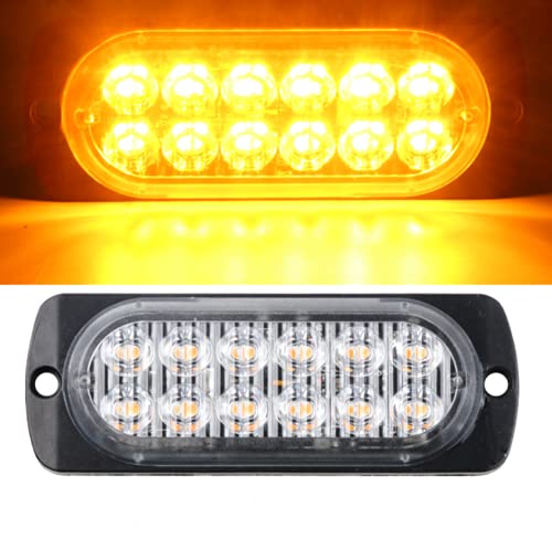 zhonghua Luci di Avvertimento di Emergenza a LED, 4 Pack 12LED Luci Lampeggianti di Emergenza di Sicurezza 12-24V Amber Strobe Warning Light Impermeabile (Yellow)