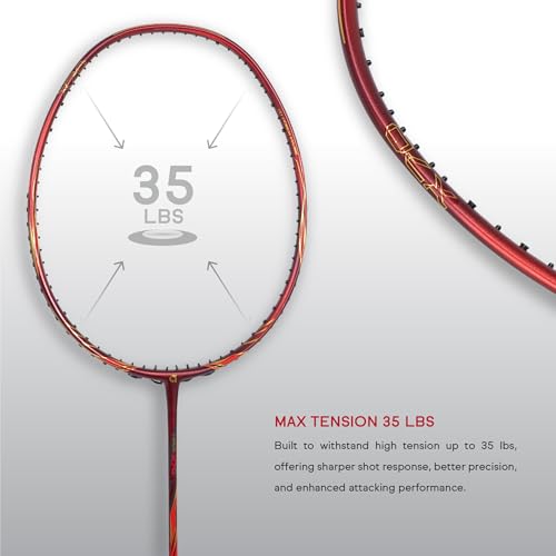 Image of Apacs iHawk X70 (Unstrung) Full Graphite Ultra Strong Carbon Fibre (75-79g) | 35 LBS Max Tension | 3D Power Frame | Made in Vietnam Badminton Racket with Full Cover (Maroon) (All Rounder)