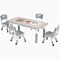 Clevich Children's Table with 4 Chairs, Table Chair Set, Height Adjustable, Children's Table Set for Children's Room, Plastic Children's Furniture, Children's Table and Chair Set for Boys Girls from 2