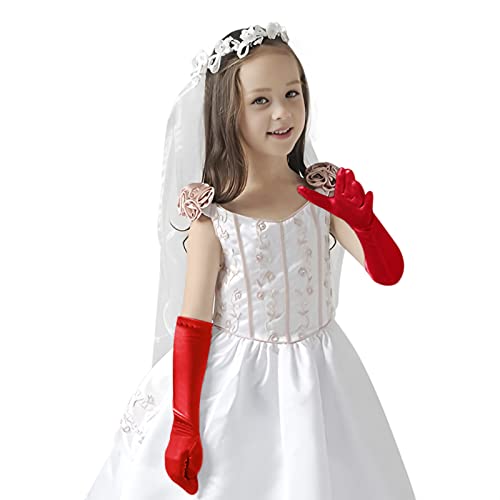 Guantes de niña de flores Pincess Perla Guantes largos de satén largos de princesa Accesorios de disfraz de princesa Accesorios de vestido de novia Guantes de cuentas para niñas Guantes de comunión