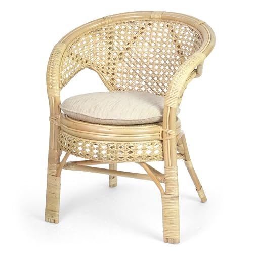 Pelangi Handmade Rattan Dining Wicker Chair Natural Color w/Cream Cushion
