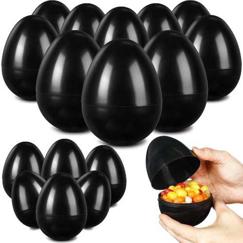 Leitee 24 Pack 4" Large Black Fillable Plastic Eggs, Blank Paintable Empty Detachable Eggs Bulk for DIY Crafts, Party Favors, Easter Hunting, Gift Packaging, Home Decoration