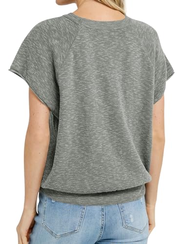 Image of Saodimallsu Womens Short Sleeve Crewneck Sweater Summer Tops Casual Loose Knit Lightweight Basic Pullover Shirts