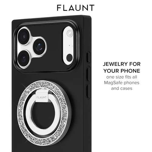 Flaunt MagSafe Ring Phone Stand - Limited Edition Magnetic Phone Grip - Slim, Collapsible Ring Holder & Stand - Detachable, 360° Rotation - Compatible with All MagSafe Cases - Silver Crystal Elegance by FLAUNT - Image 2