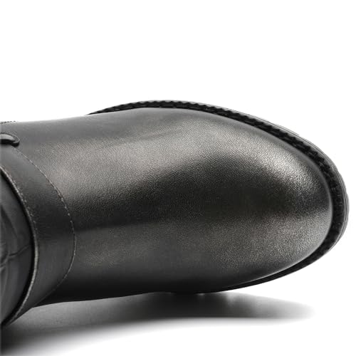 Image of GLOBALWIN Chunky Mid Calf Fashion Dressy Motocycle Biker Military Style Combat Boots for Women Low Heel
