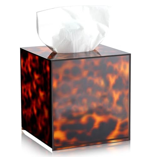 Acellegic Caja de pañuelos de carey con impresión de tortuga, cubo decorativo con una cubierta cuadrada para baño, coche, oficina, hogar, regalos, cocina