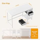 CubiCubi Schreibtisch mit 2 Schubladen und Kopfhörerhaken, 120×50×75cm Kleiner Computertisch, Bürotisch, für Arbeitszimmer, Schlafzimmer, Metallgestell, Weiß