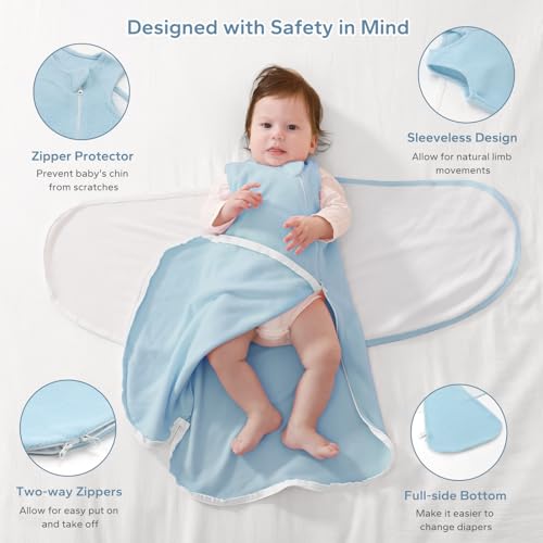 Image of ZIGJOY Swaddle Sleep Sack Newborn 1.5 Tog Fleece Wearable Blanket Baby 0-6 Months - Lightweight MicroFleece Winter Sleeping Sacks Bag for Infant Girl Boy Gifts, Blue