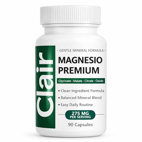 Clair Magnesio Premium - Magnesium Complex with High Absorption Forms Glycinate Malate Citrate Oxide 90 Vegan Capsules for Muscle Function Stomach Comfort and Relaxation