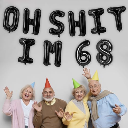 Image of Oh I'm 68! Latex Balloons 16 Inch Black Hallo Sixty Eight Cheers to 68 Years Old Theme Decor for Man Woman Happy 68th Birthday Party Photo Studio Prop Flag Decorations Favors Supplies