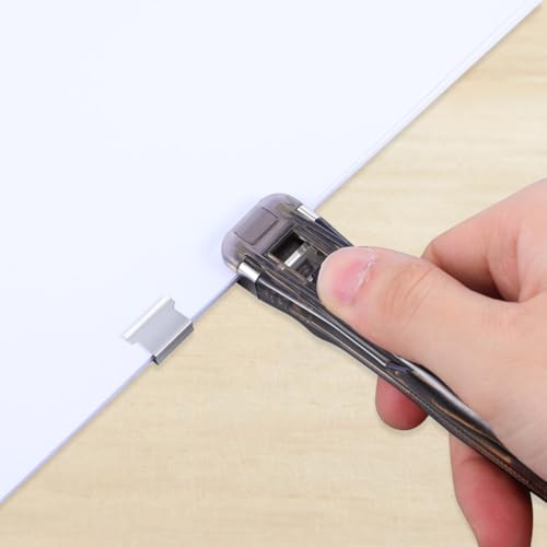 Portable Paper Clam Clip Dispenser 2pcs - Reusable Push Stapler with 200 Refill Clips, No-Hole Binding - Up to 40 Sheet Capacity, Handheld for Document Office School Desk (Black) - Image 7
