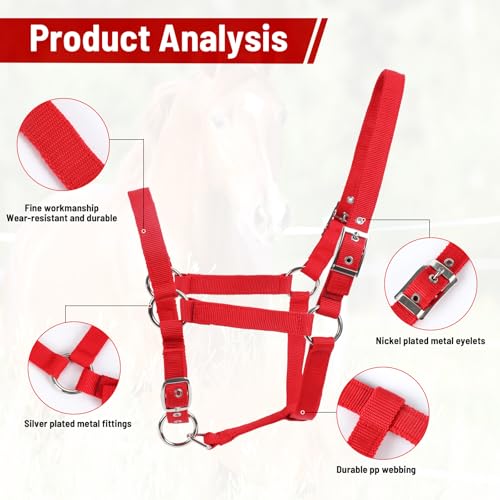 ZRSCHYG Horse Halter, Red Nylon Halter for Pony/Mini Horses, Adjustable Nylon Strap with Metal Hardware (red, S)