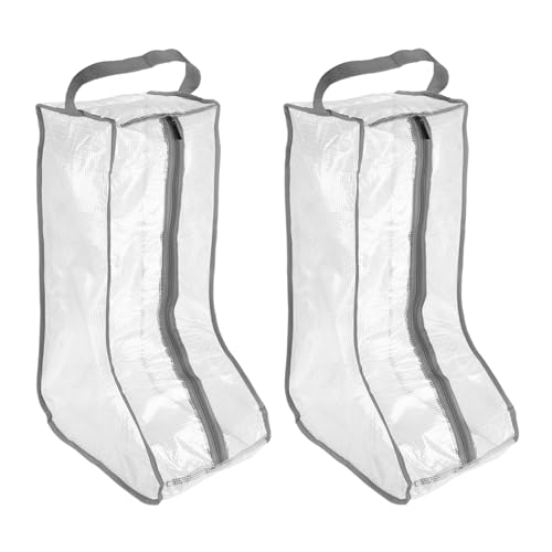 TIXIPEM Boot Storage Bags [2PCS] - Plastic Tall Boot Carry Bags Clear Shoe Bags with Handle for Travel & Daily Use - [Gray] Waterproof & DustProof Boot Bags for Cowboy Boots