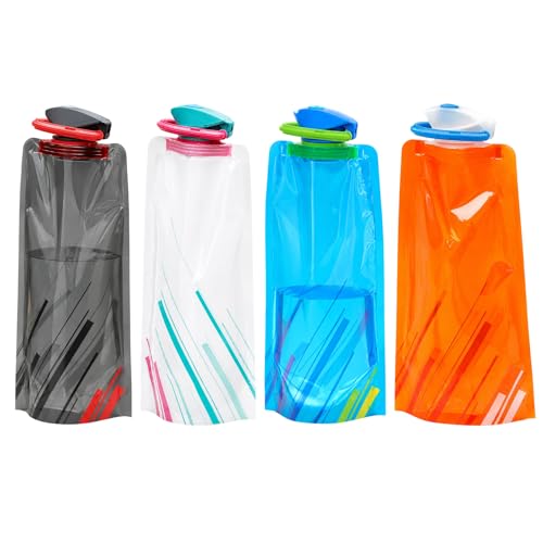 Collapsible Water Bottles, Travel Water Bottle Collapsible 4-Pack with Leak-Proof Design, Foldable BPA-Free Water Bottles for Outdoor Activities, Camping, Hiking and Sports, Easy to Carry and Store