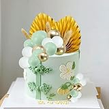 Cake Topper Gold Cake Decoration Palm Leaves Balls Flowers Cake Topper, for Birthday, Baby Shower Pa